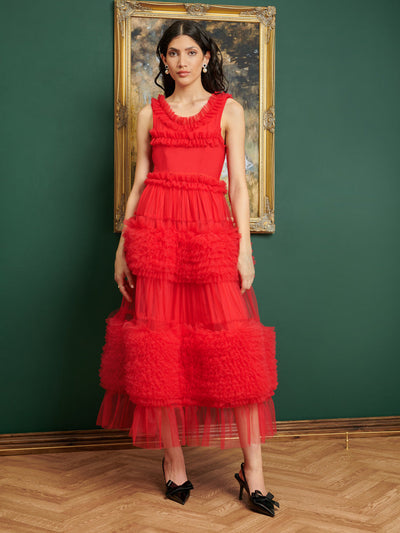 <b>DREAM</b> Frida Tulle Ruffle Midi Dress